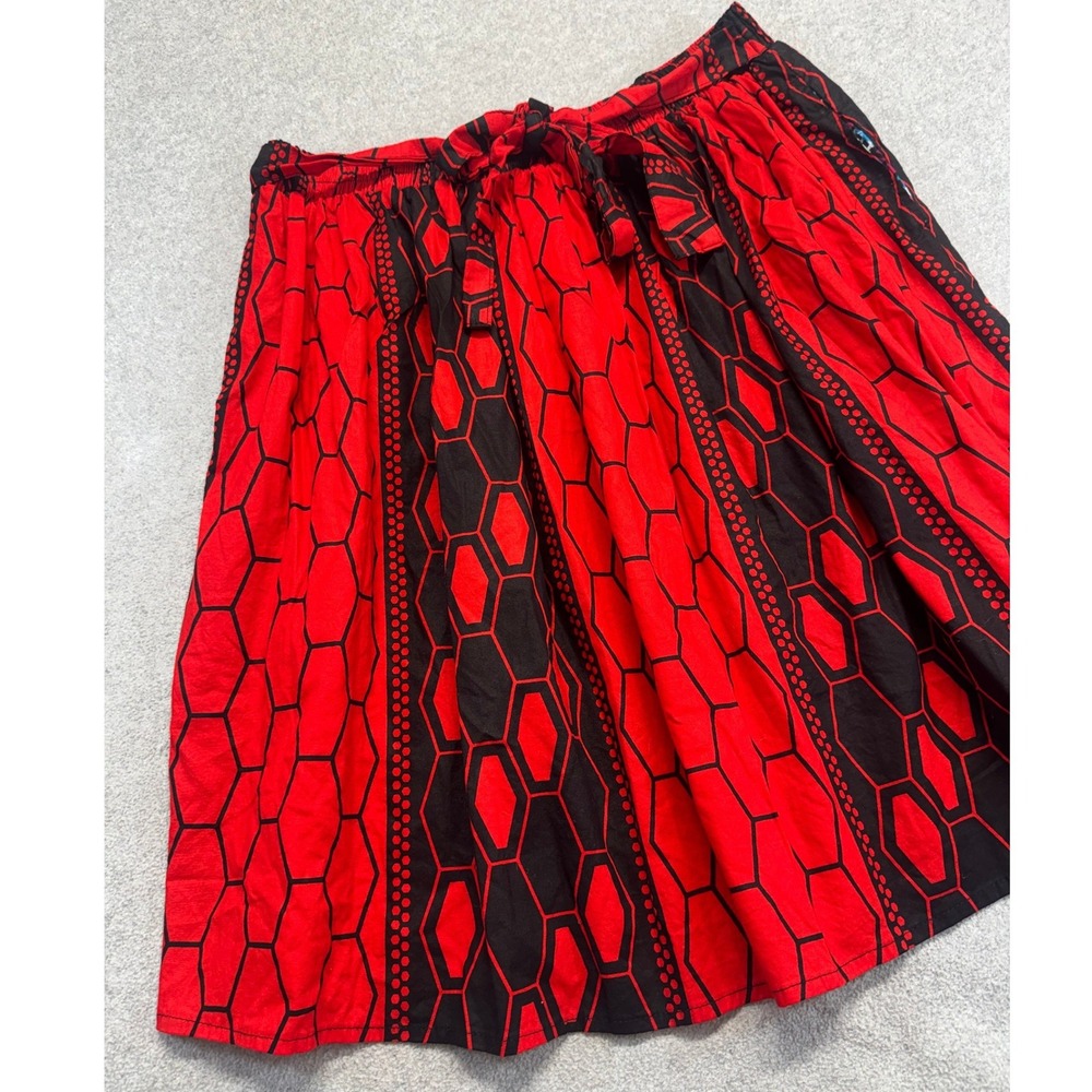 Red Black Tribal Print Midi Skirt Plus Size Elastic Waist Boho Handmade Style - Picture 2 of 8
